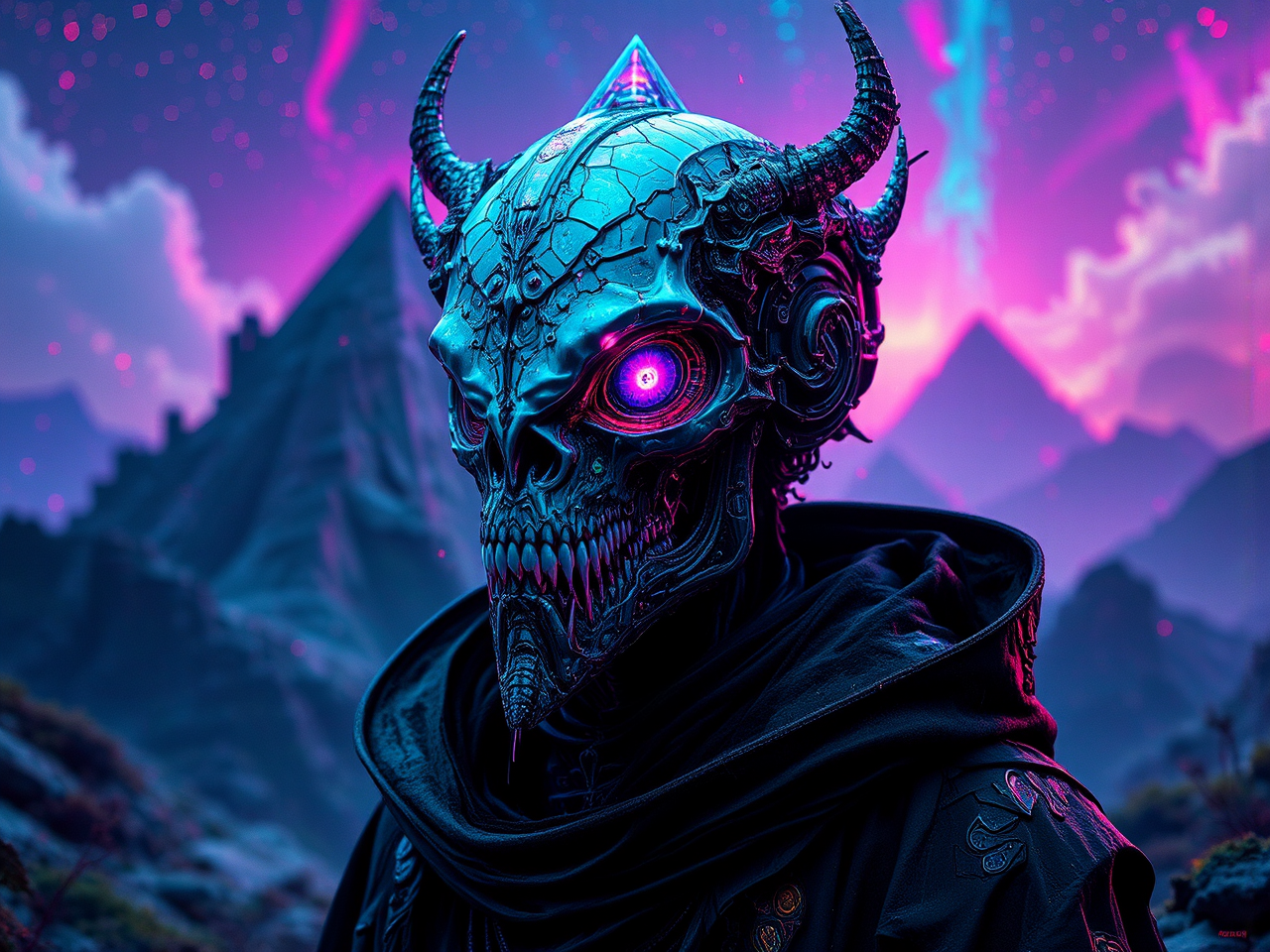 Psychedelic glitchcore alien portrait