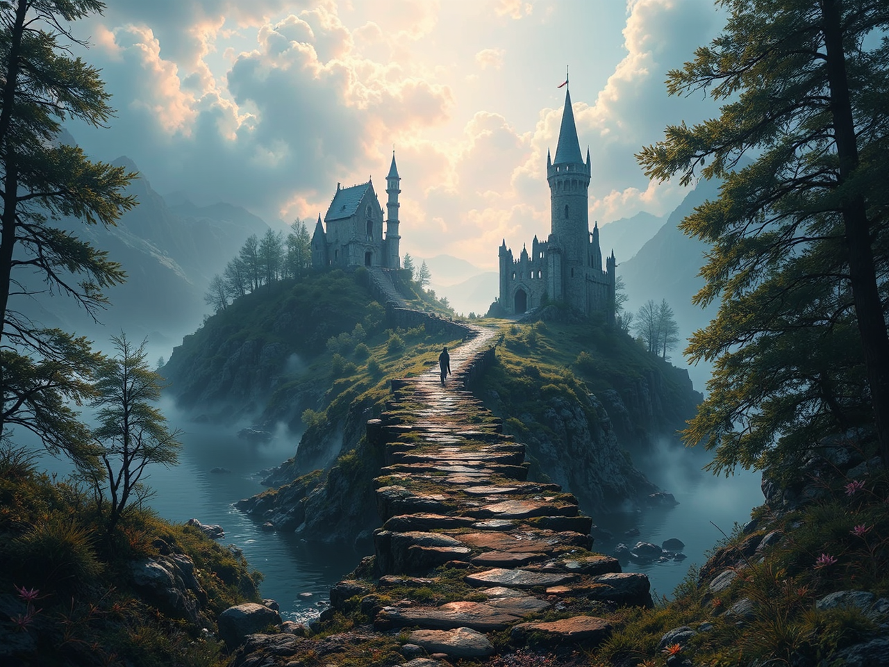 Ruined castle on small