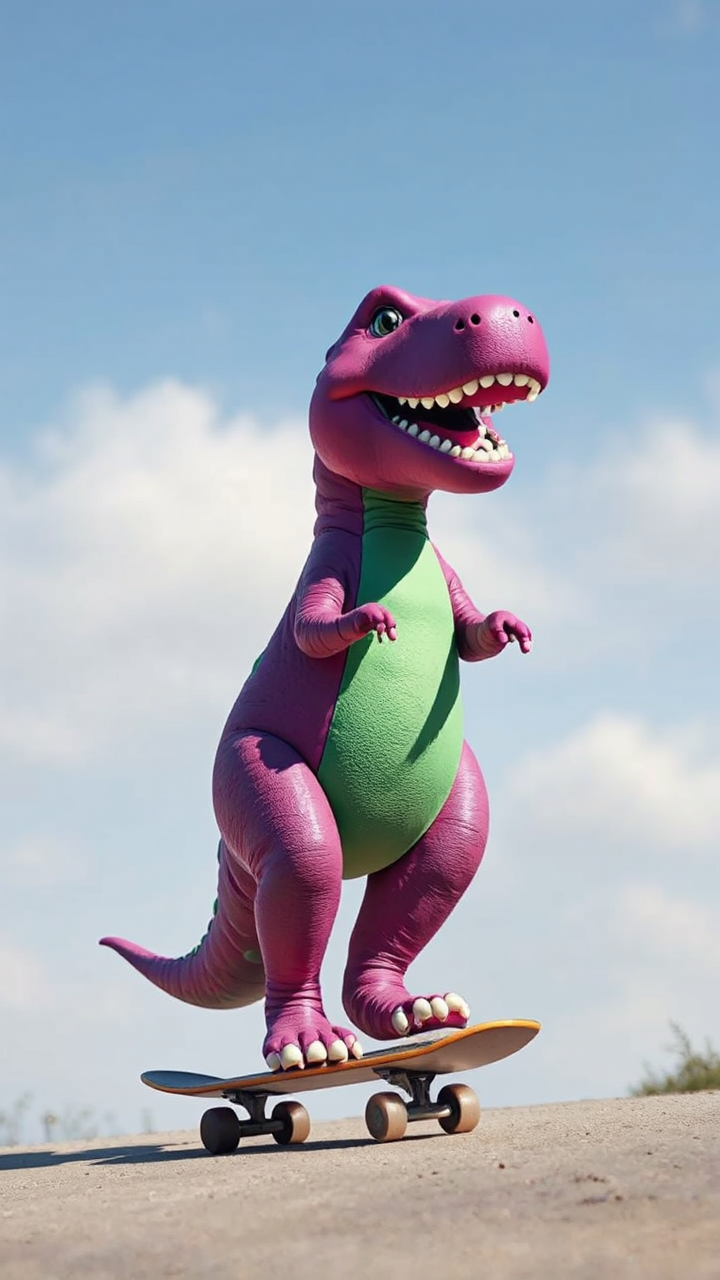 Barney skates down a