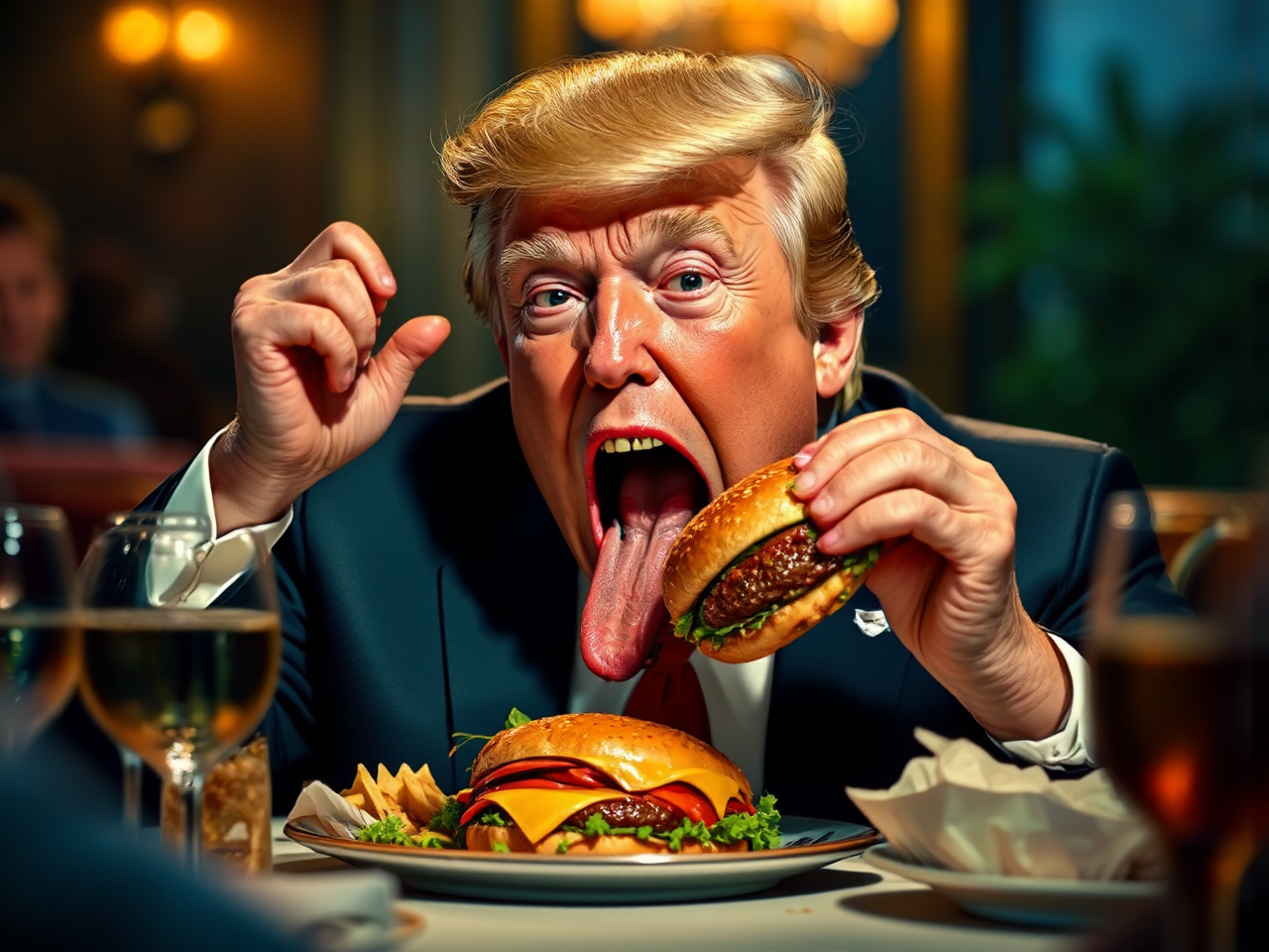 Donald Trump eats cheeseburger