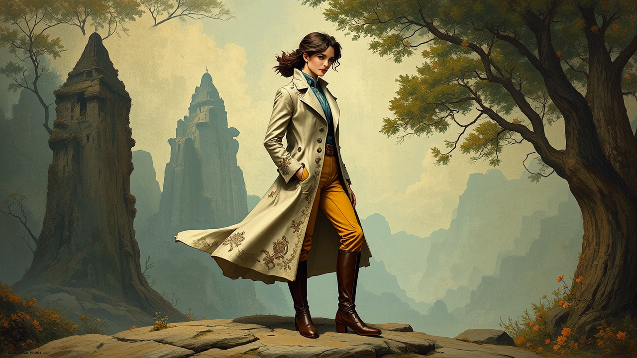 Woman in travel outfit.