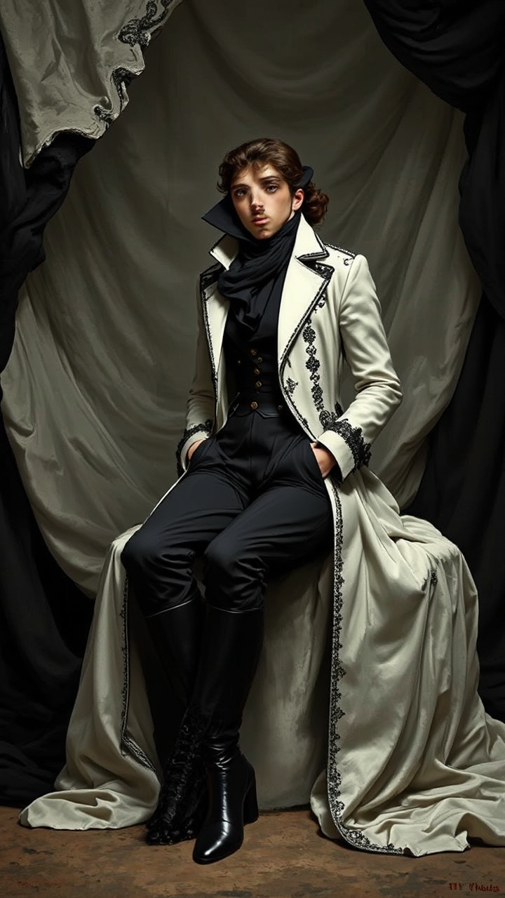 Woman in traveling attire.