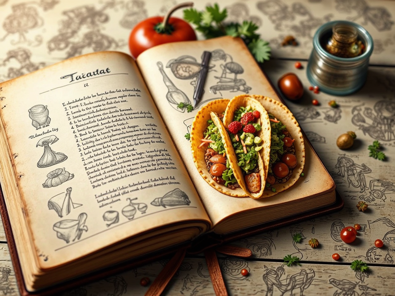 Medieval-style taco recipe illustration.
