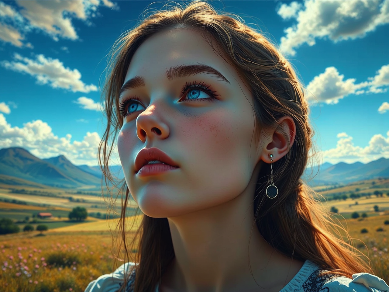 Girl in detailed landscape