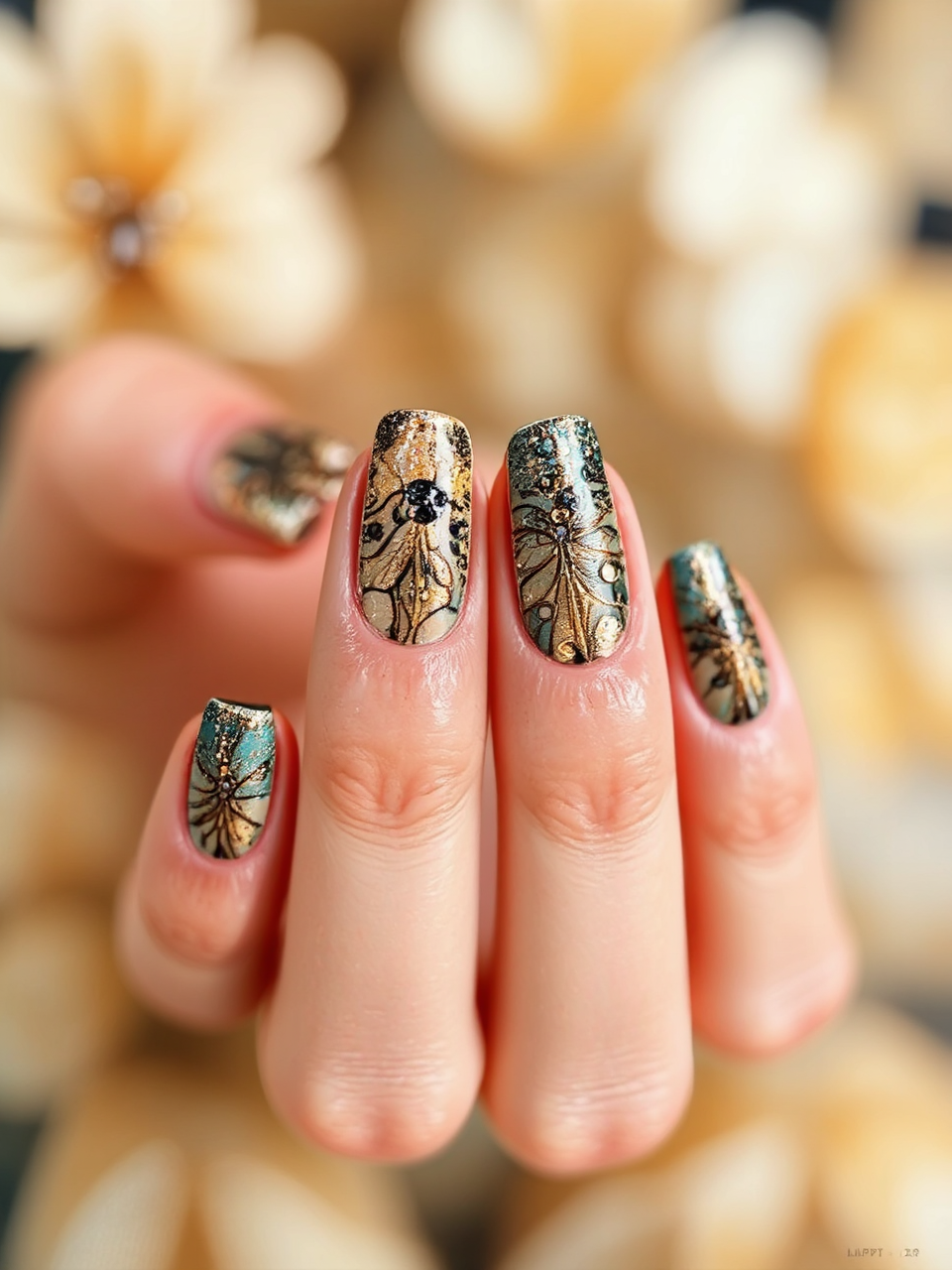 Woman's decorated fingernails.