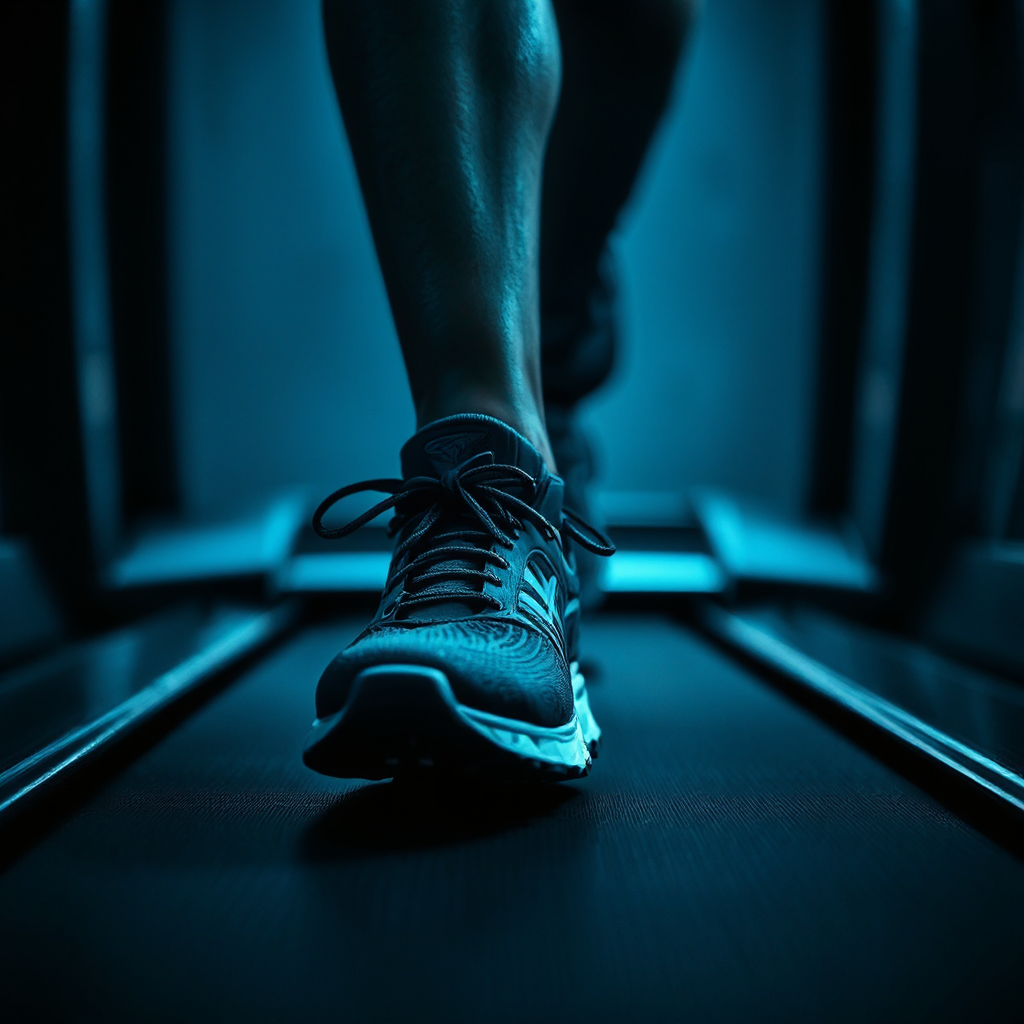 Worn running shoes on