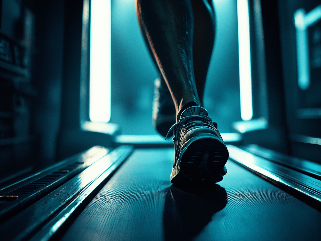 Old running shoes on