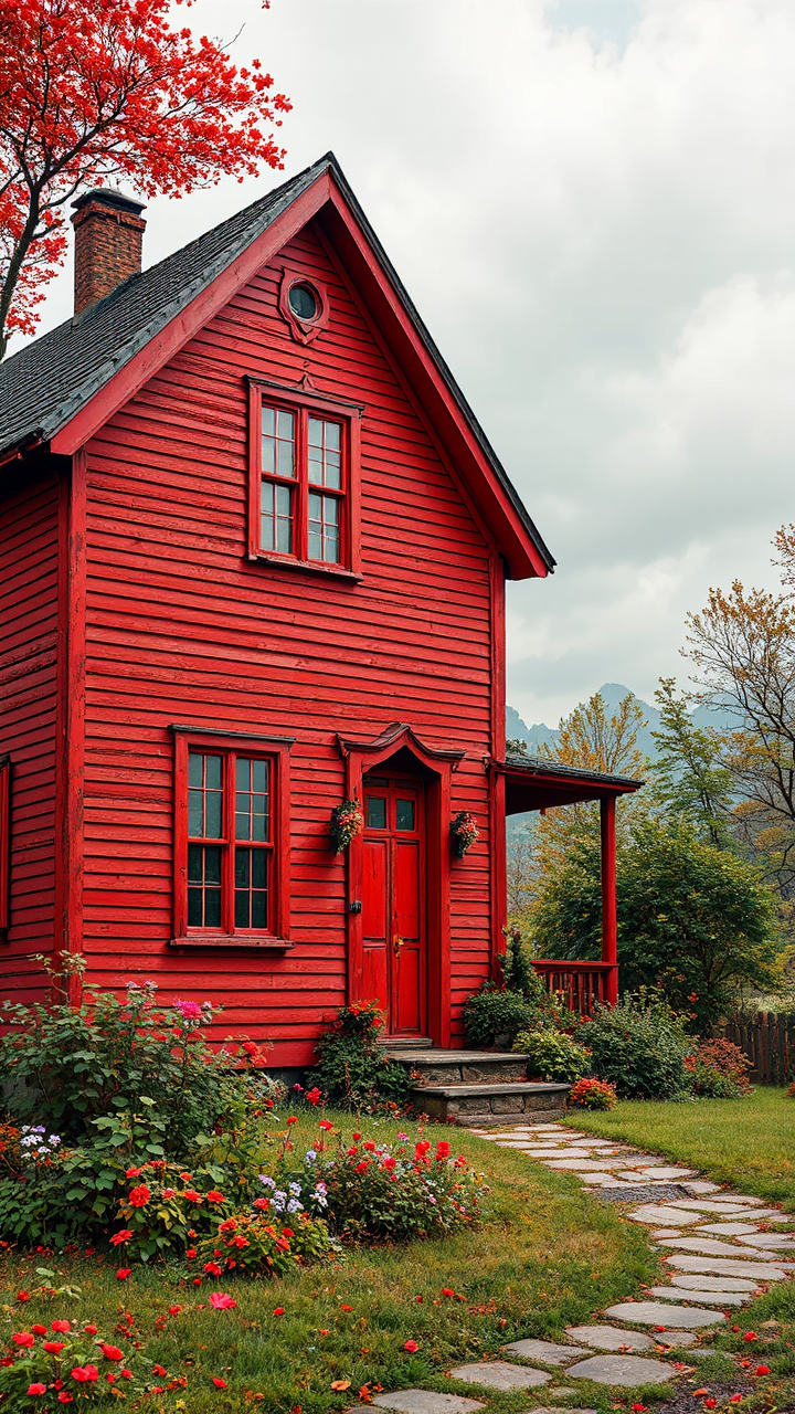 A small red building
