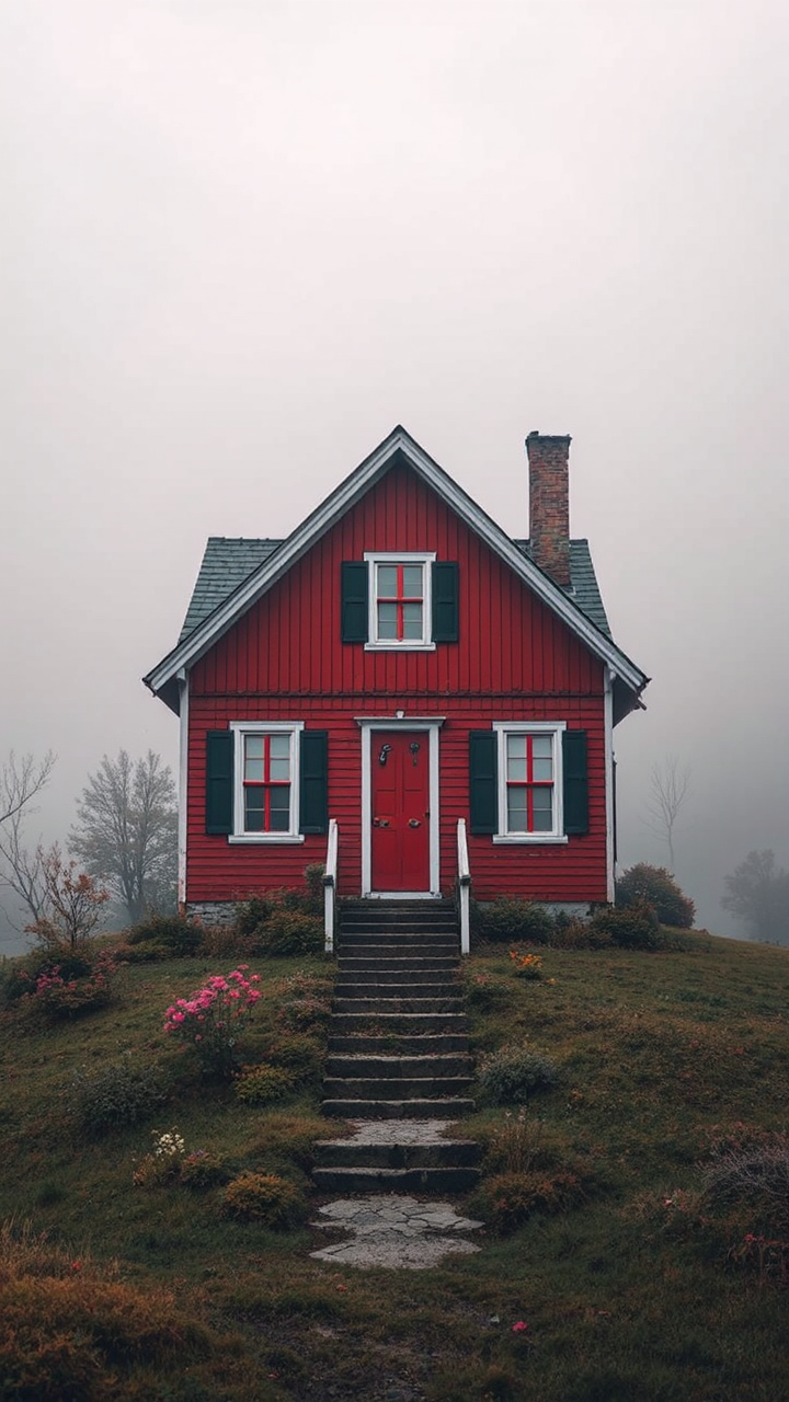 A red colored house.