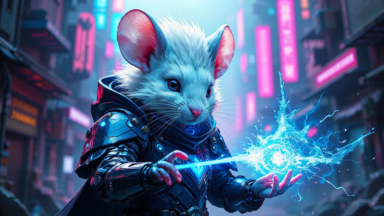 Mouse in cyberpunk fantasy
