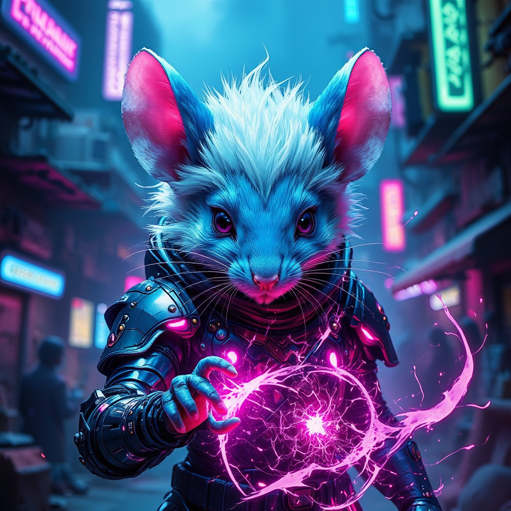 Mouse in cyberpunk fantasy