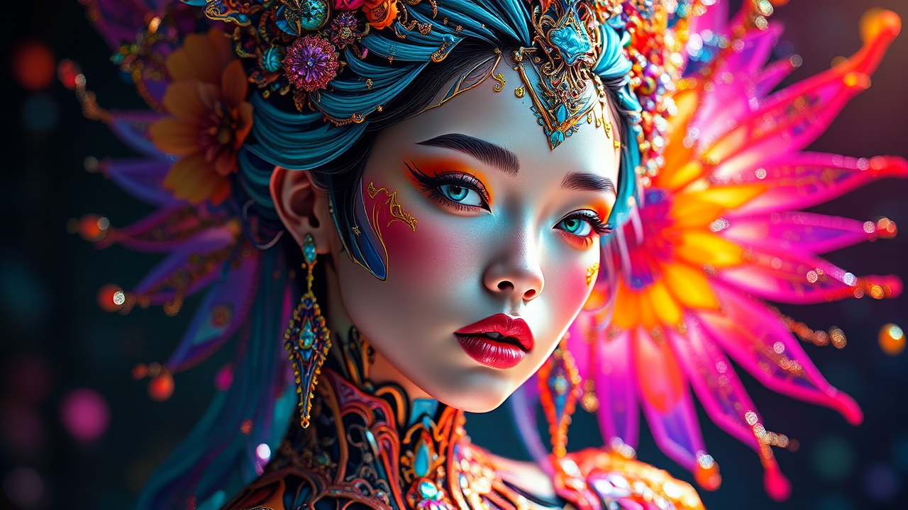 Colorful female mech dancer