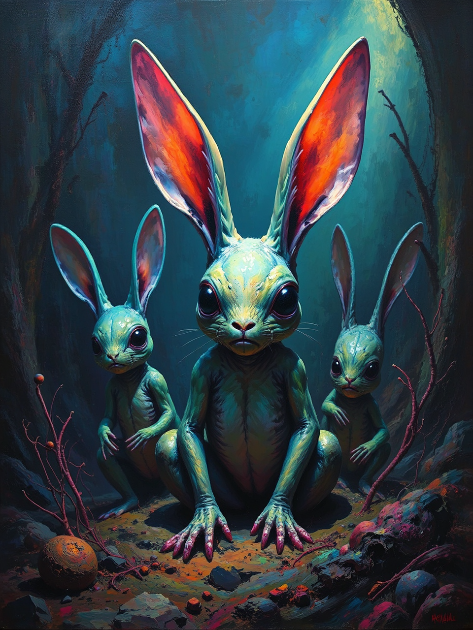 Alien bunny creatures in