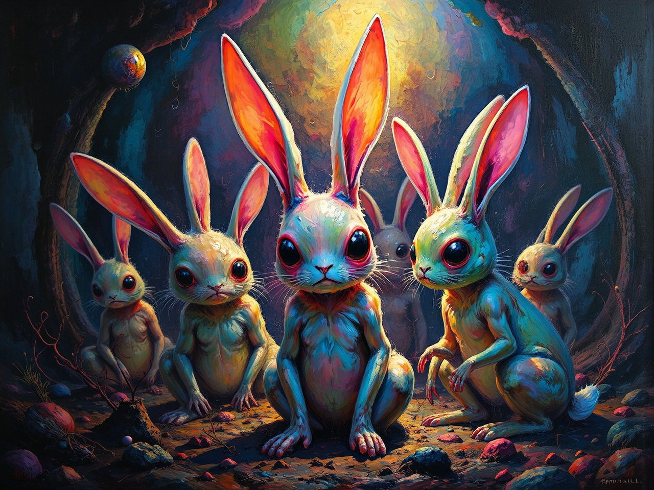 Alien-like bunnies in surreal