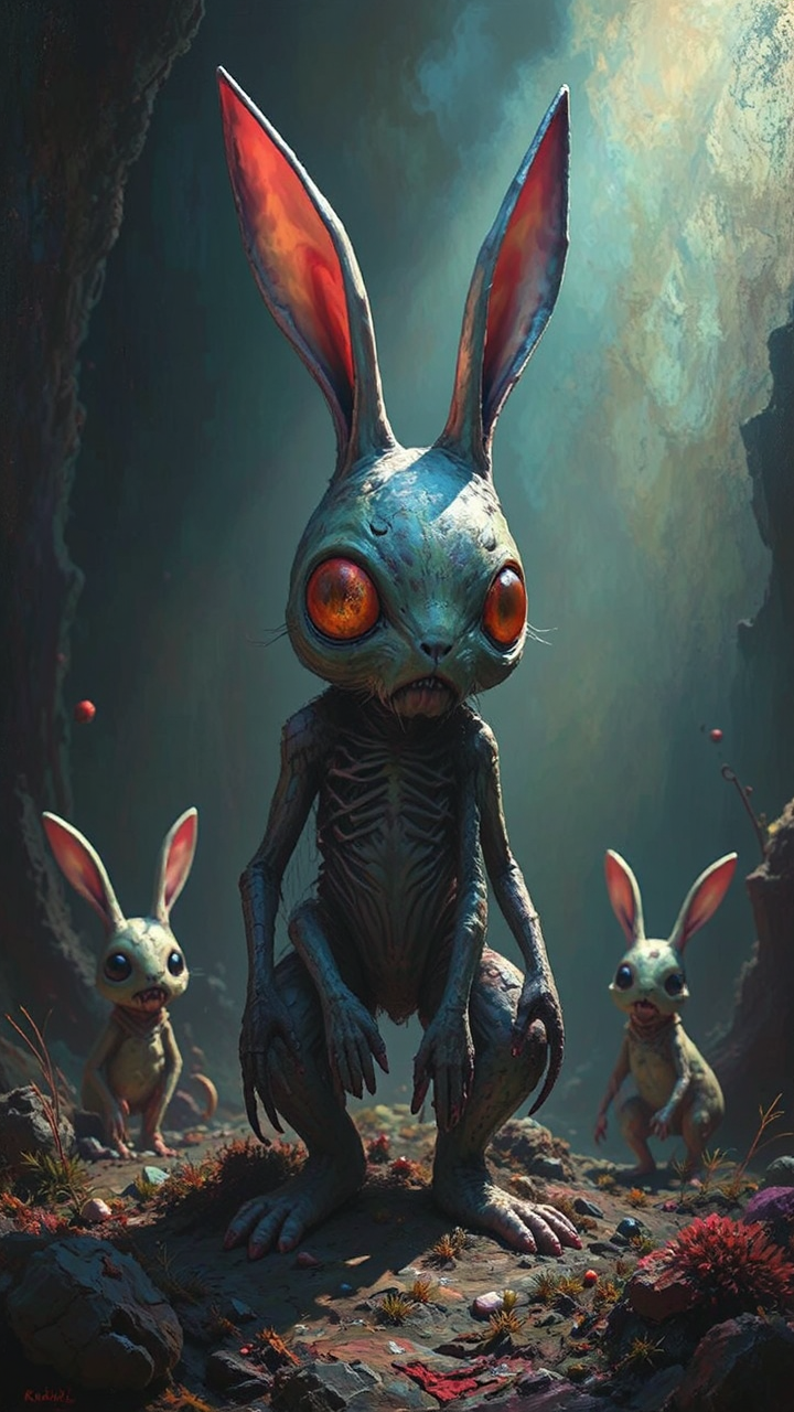 Alien-like bunny creatures in