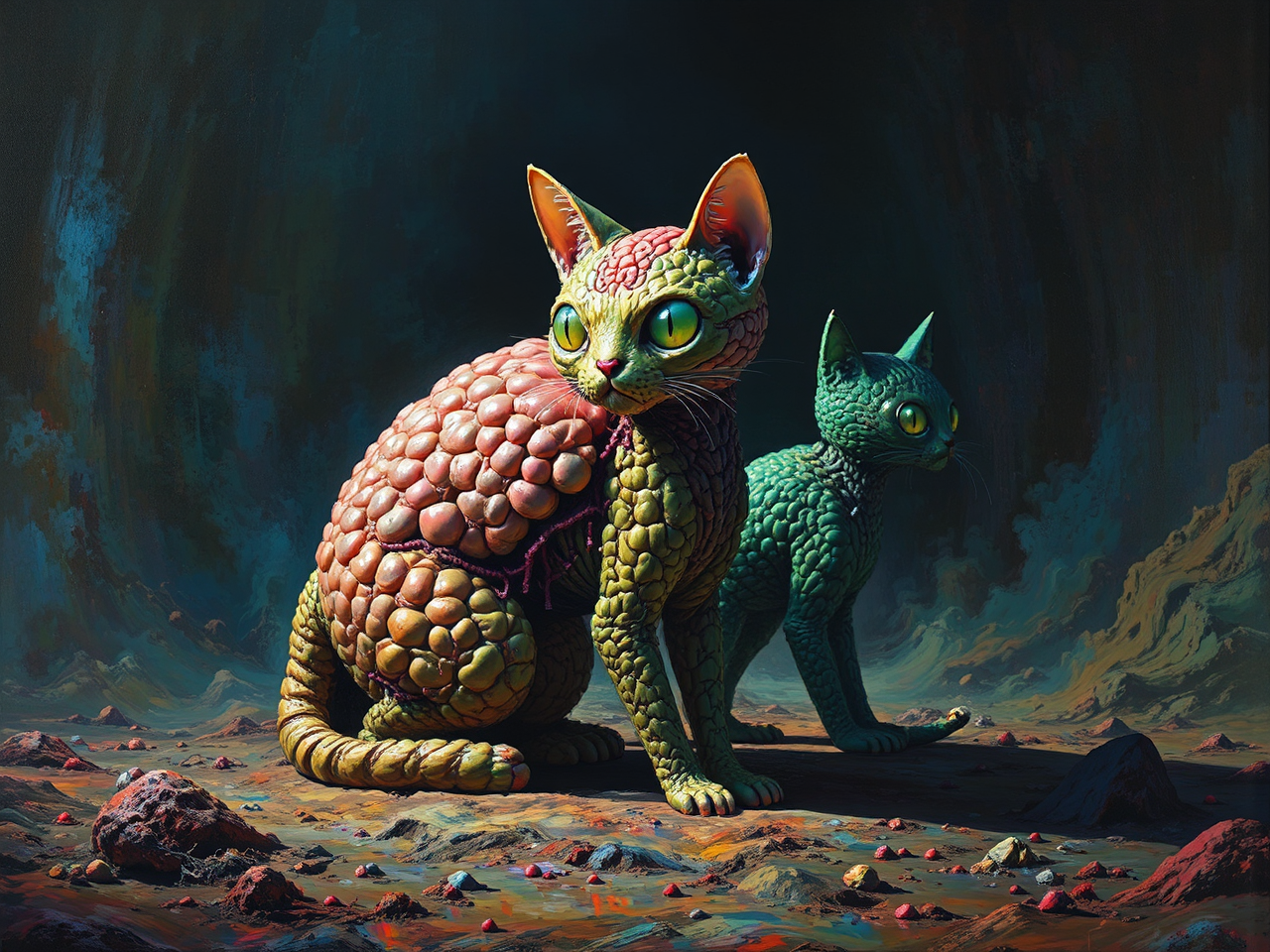 Alien cat creatures with