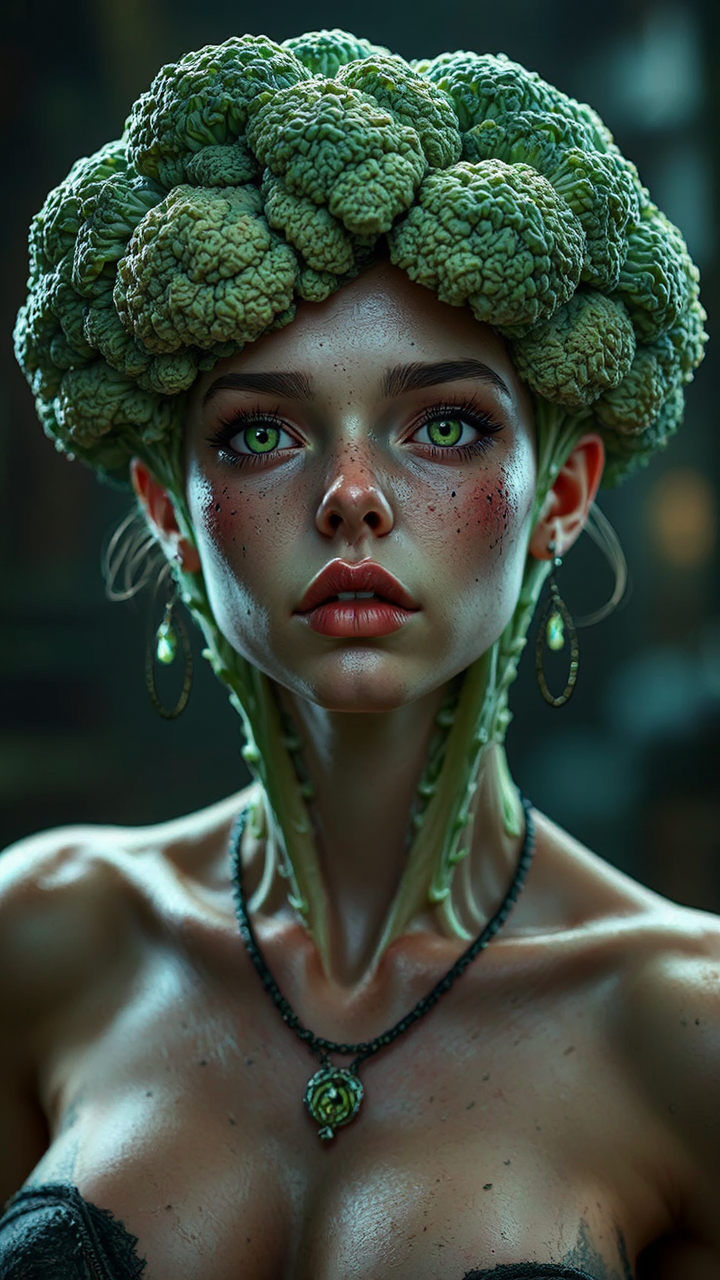 Hyper-realistic broccoli portrait with