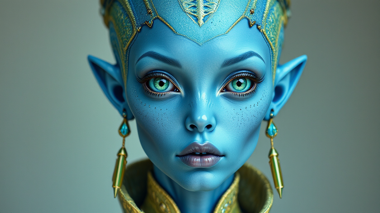 Blue alien woman in