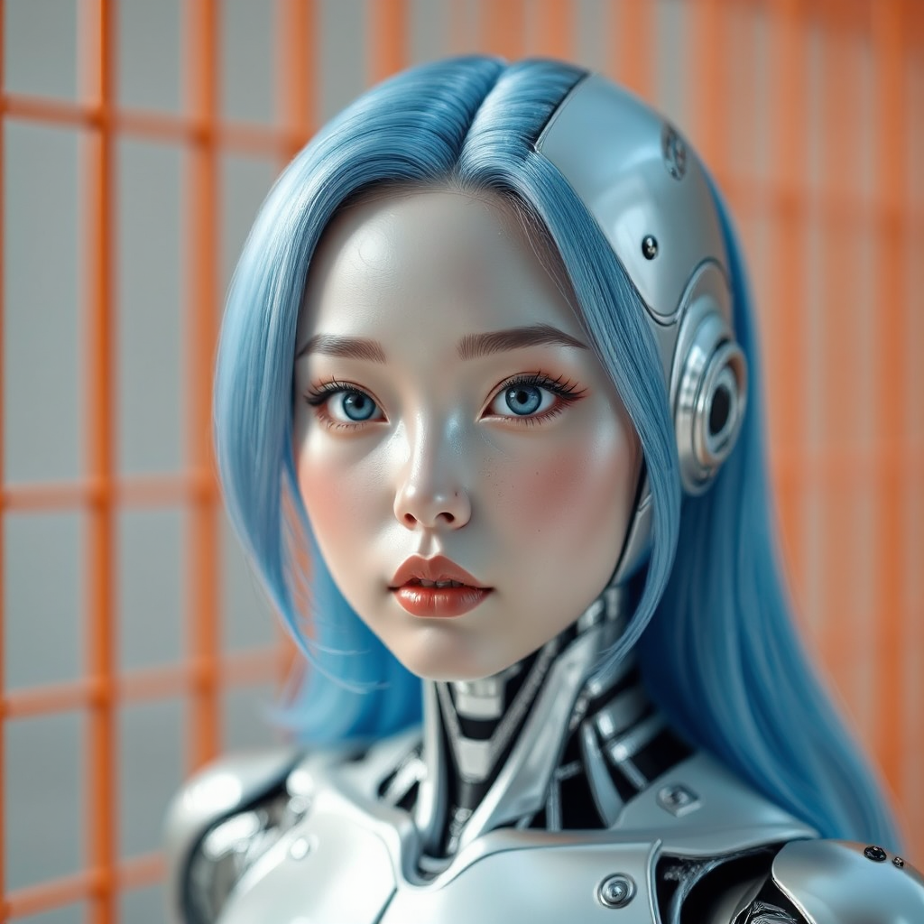 Cyborg woman near a