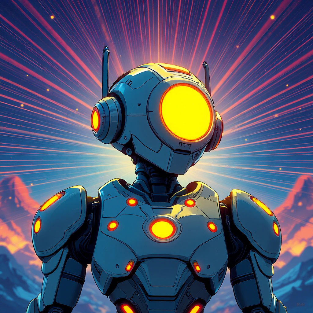 Robot with glowing aura.