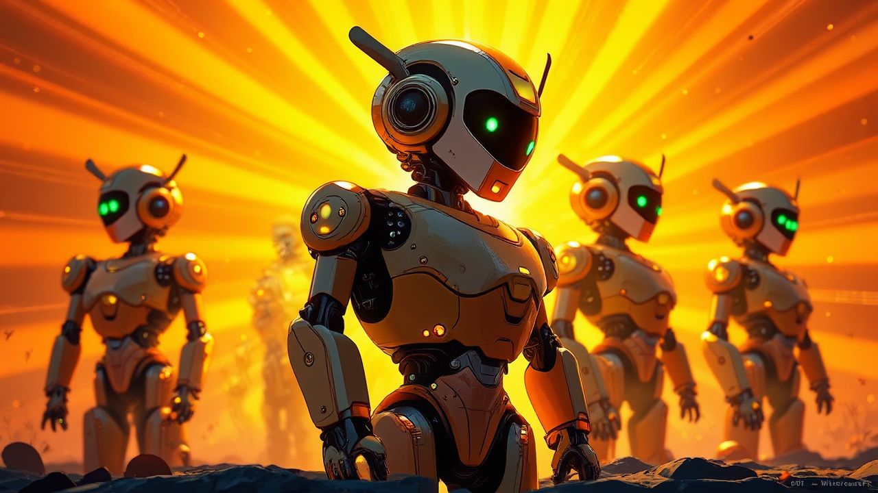 Robot with glowing aura.