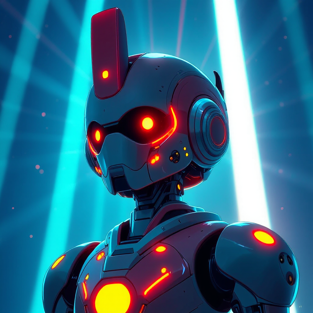 Robot with glowing aura.