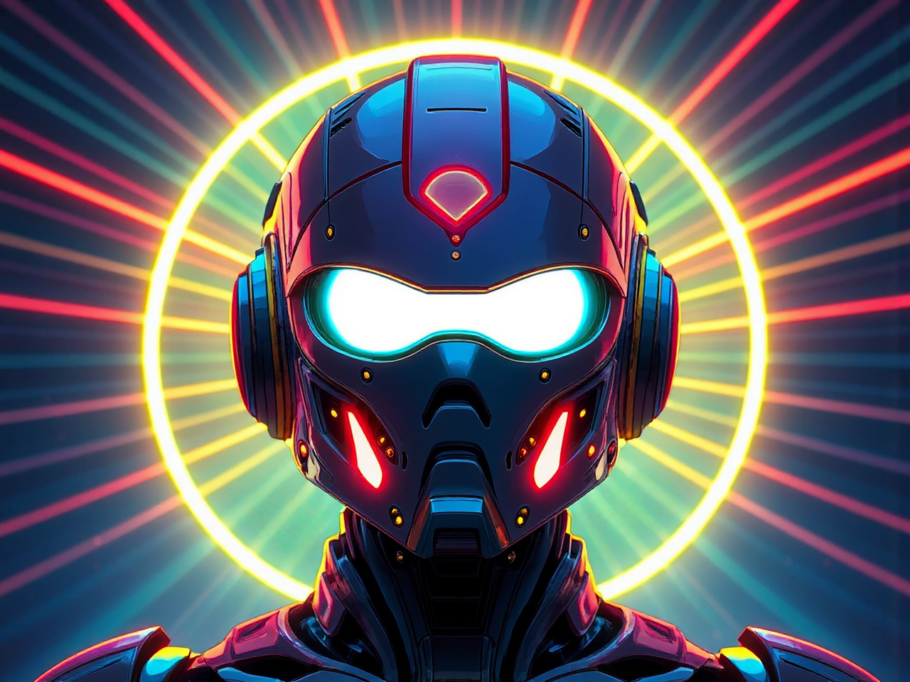 Neon-lit robot with cybernetic