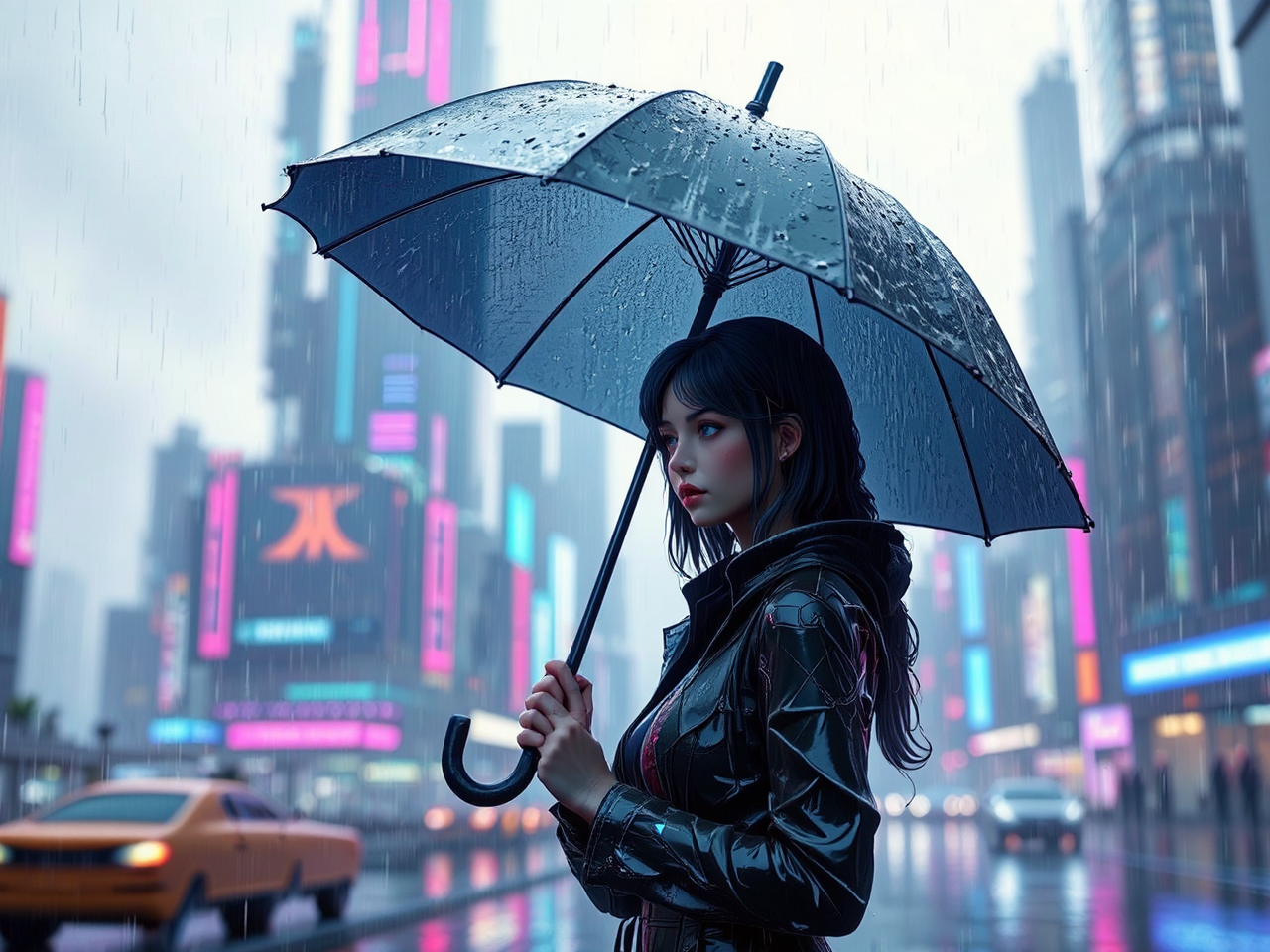 Woman holds umbrella in