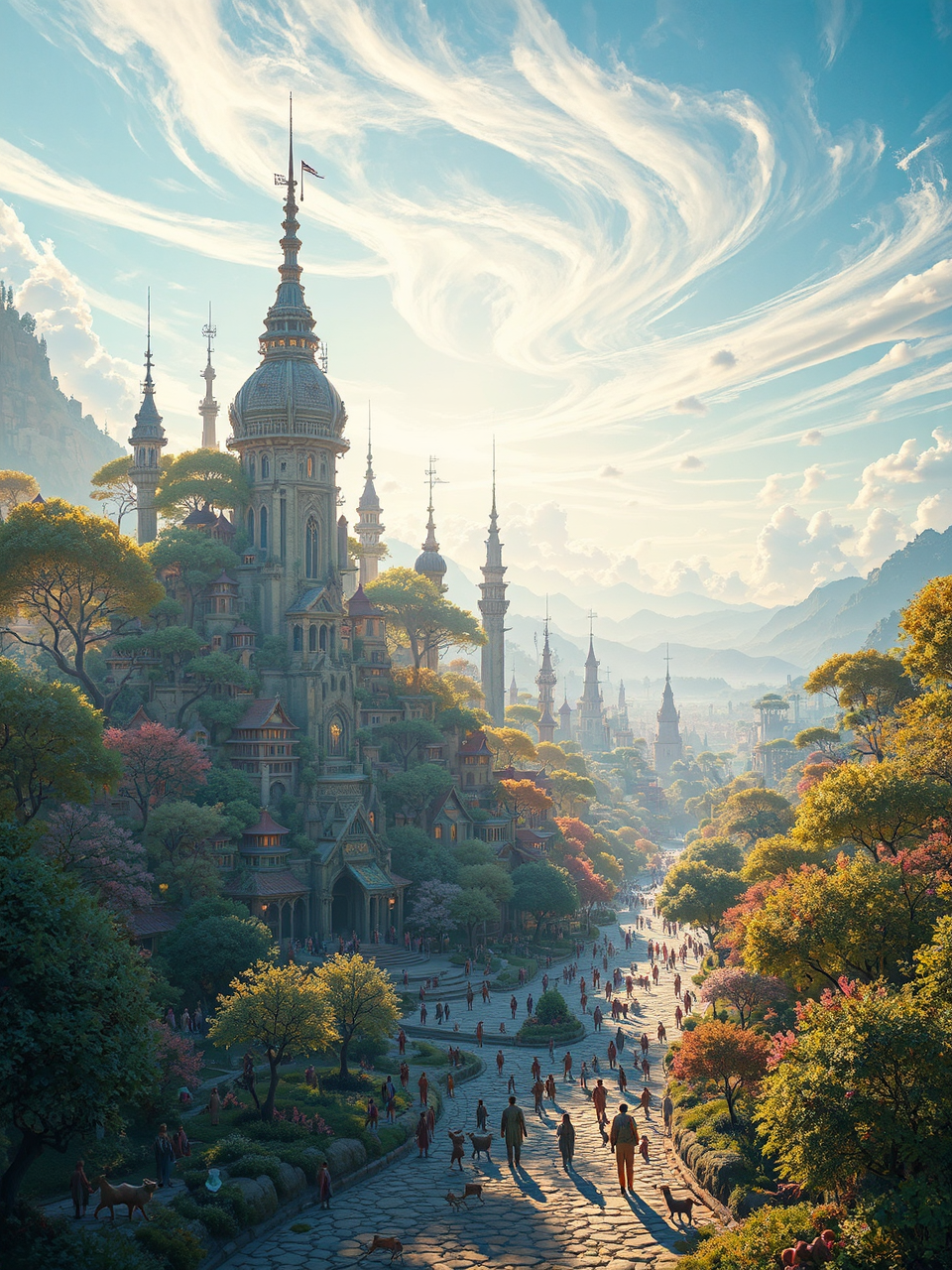 Beautiful solarpunk cityscape with