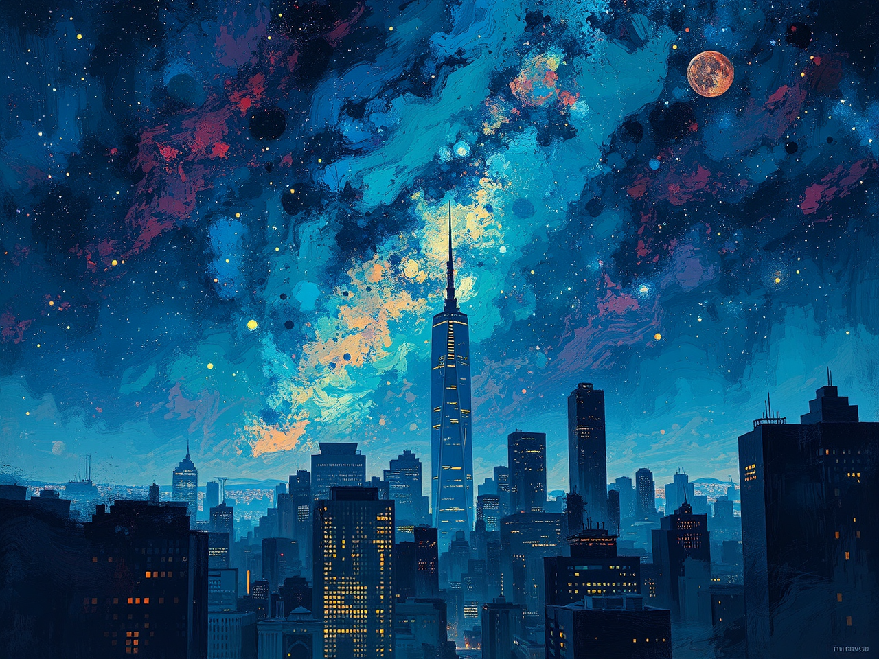 Painting of night city