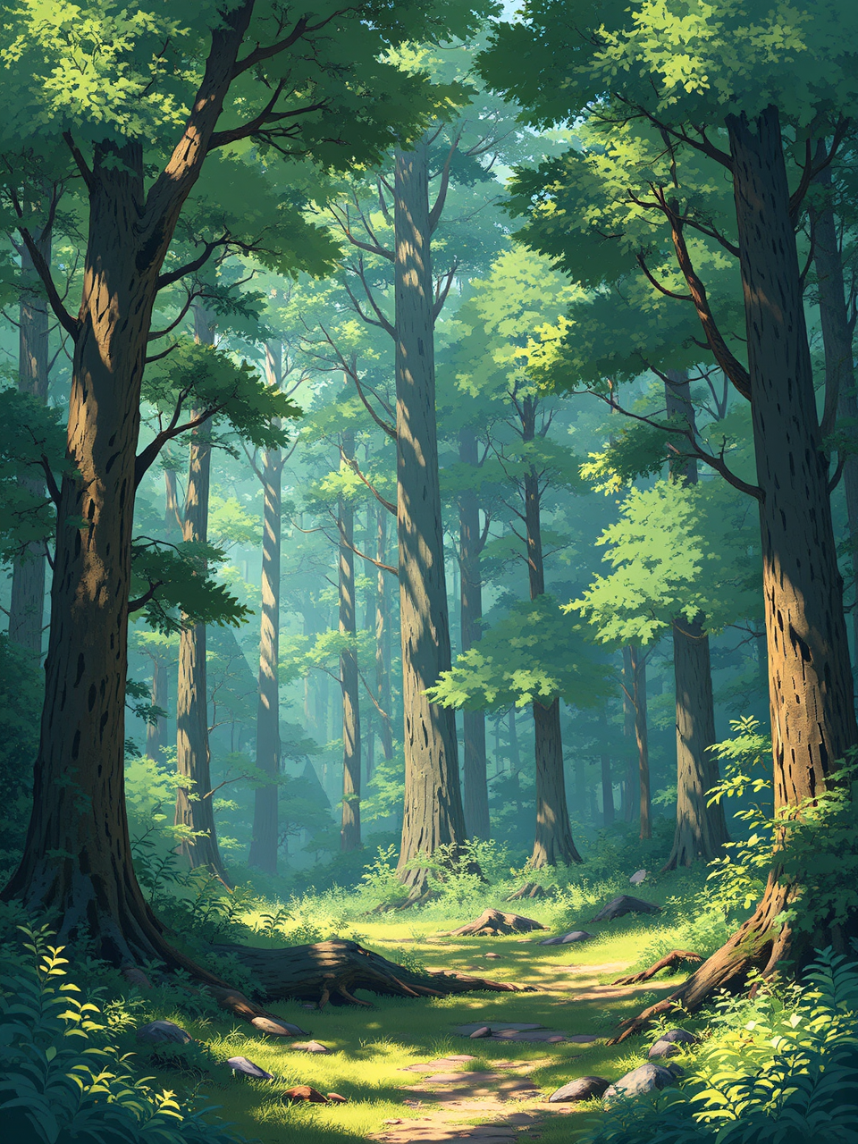 A cel-shaded forest scene.