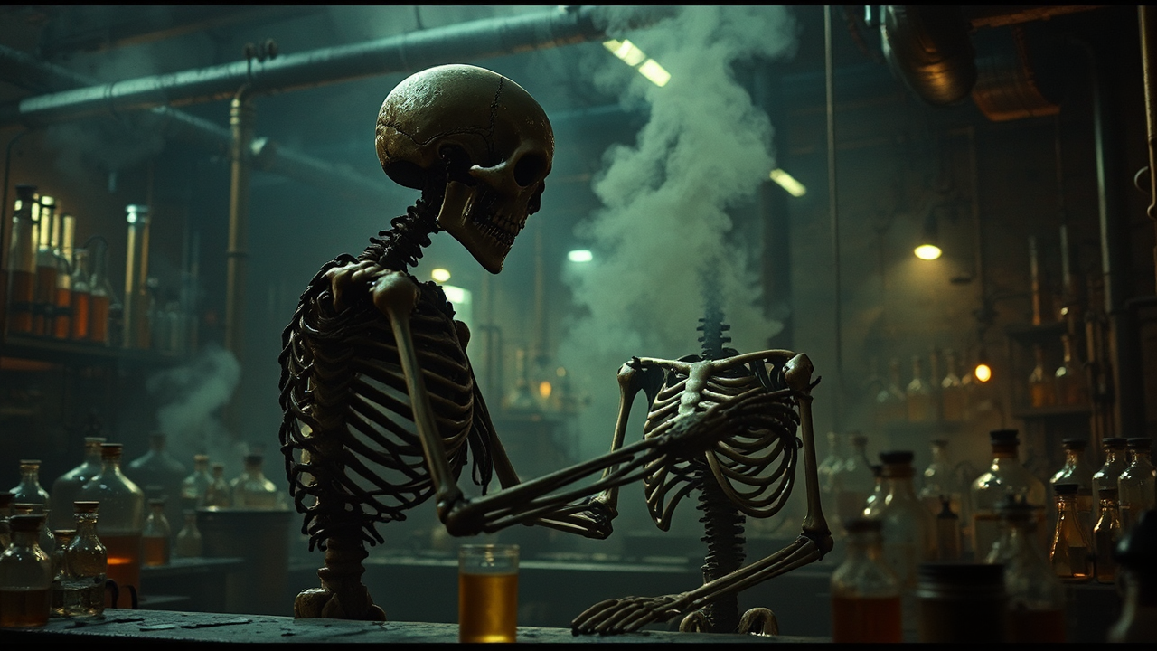 Skeleton operating industrial equipment