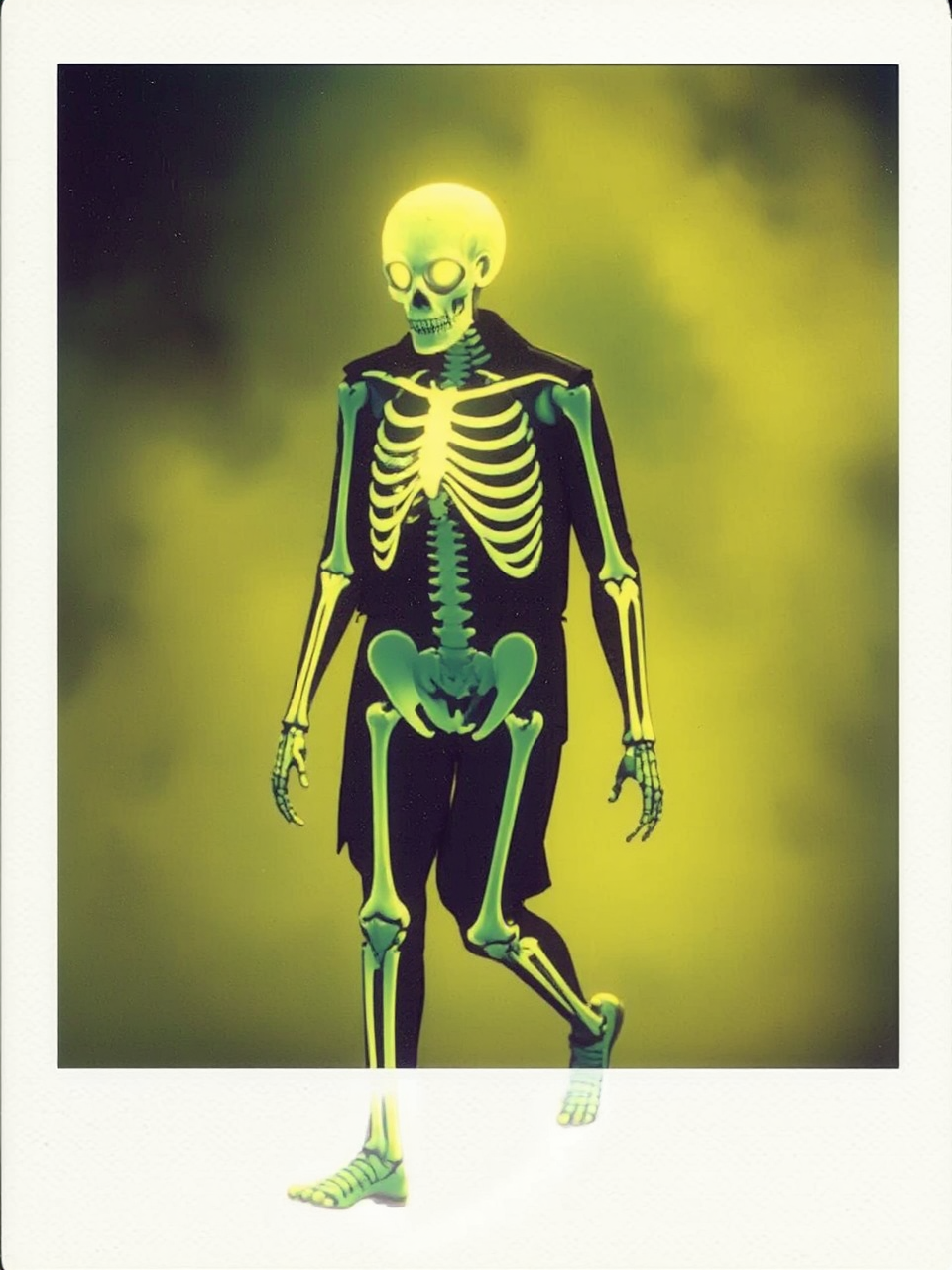 Glowing skeleton walks in