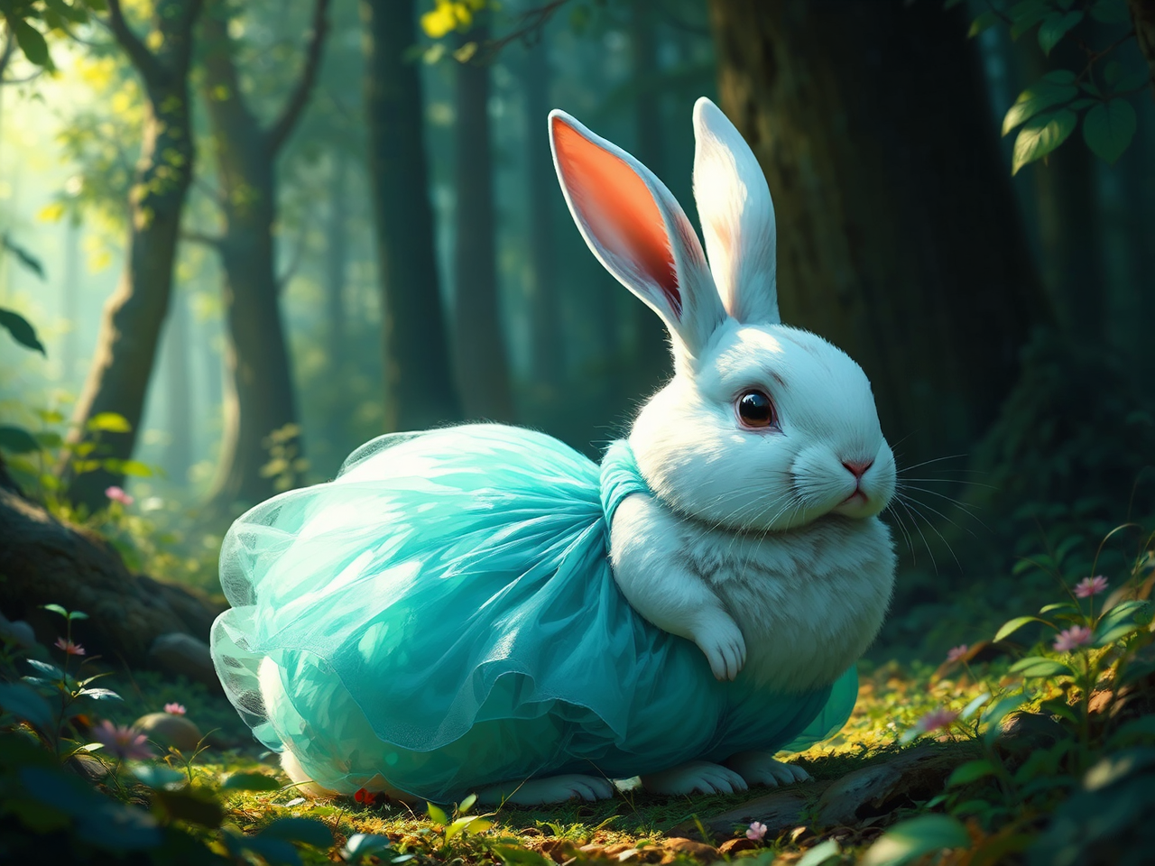 Chubby white rabbit in