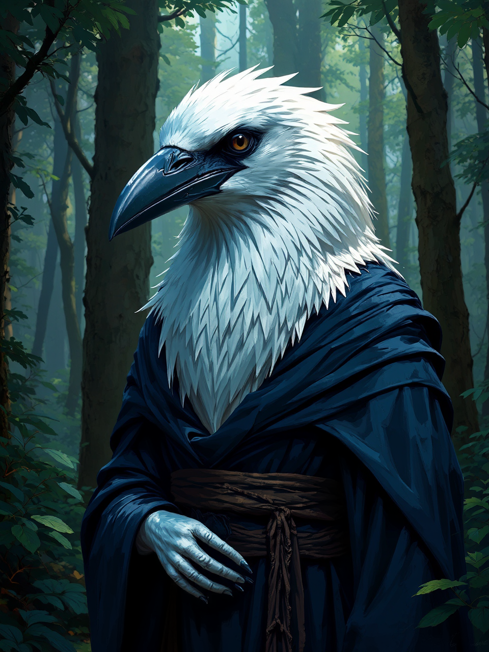 Anthropomorphic albino raven in