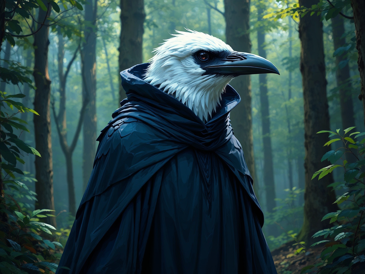 Anthropomorphic albino raven in