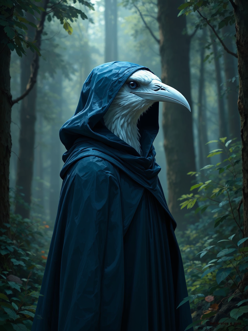 Anthropomorphic albino raven in