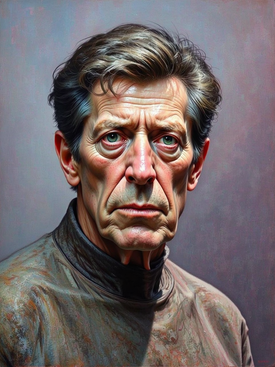 Composer Philip Glass's portrait.