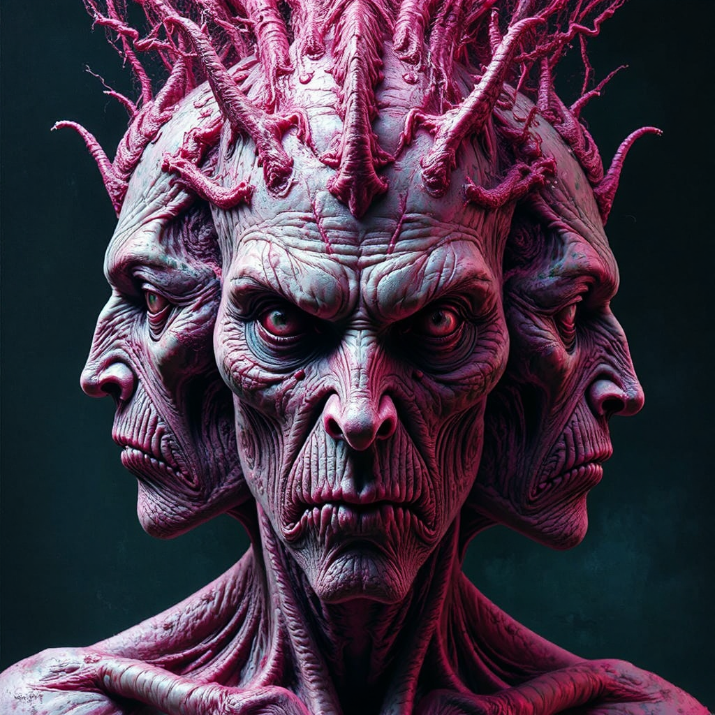 Multiple mutated humanoid faces.