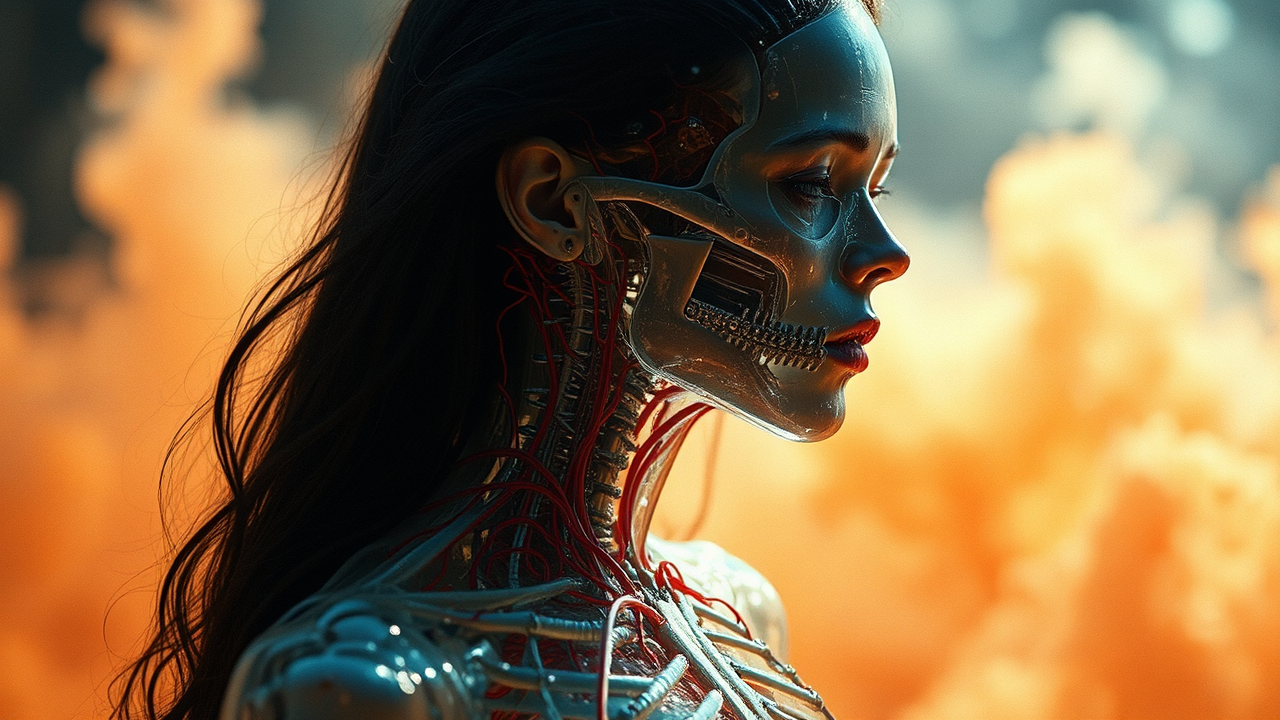 Glass woman with mechanical