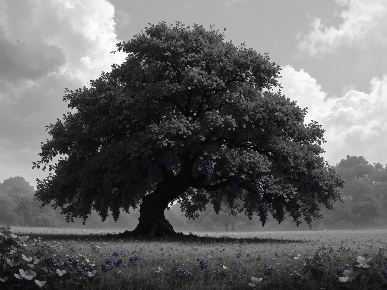 Black oak tree with