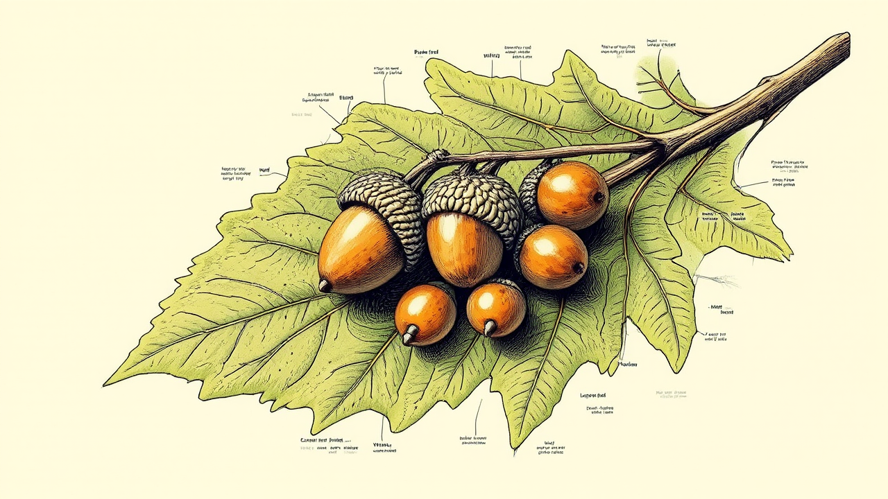 Oak acorns on a