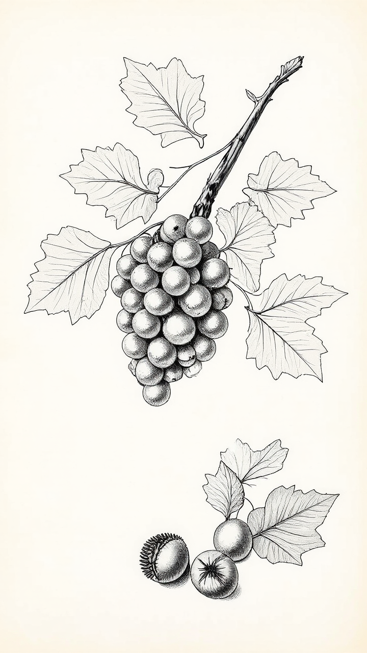 Oak branch with grapes