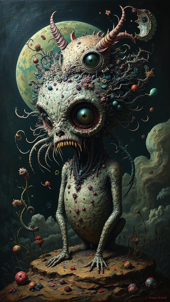 Whimsical alchemical creatures in