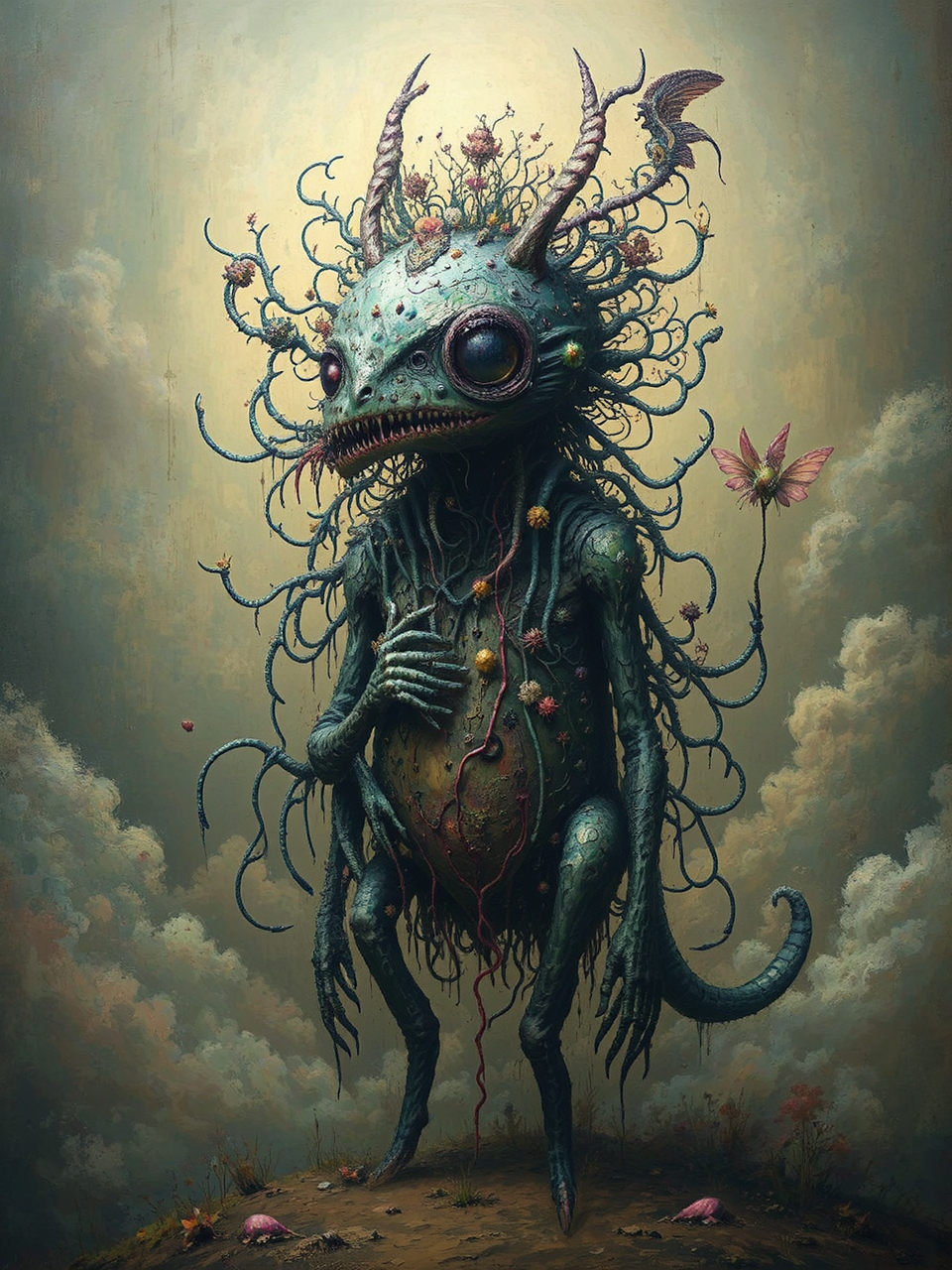 Whimsical alchemical creatures in