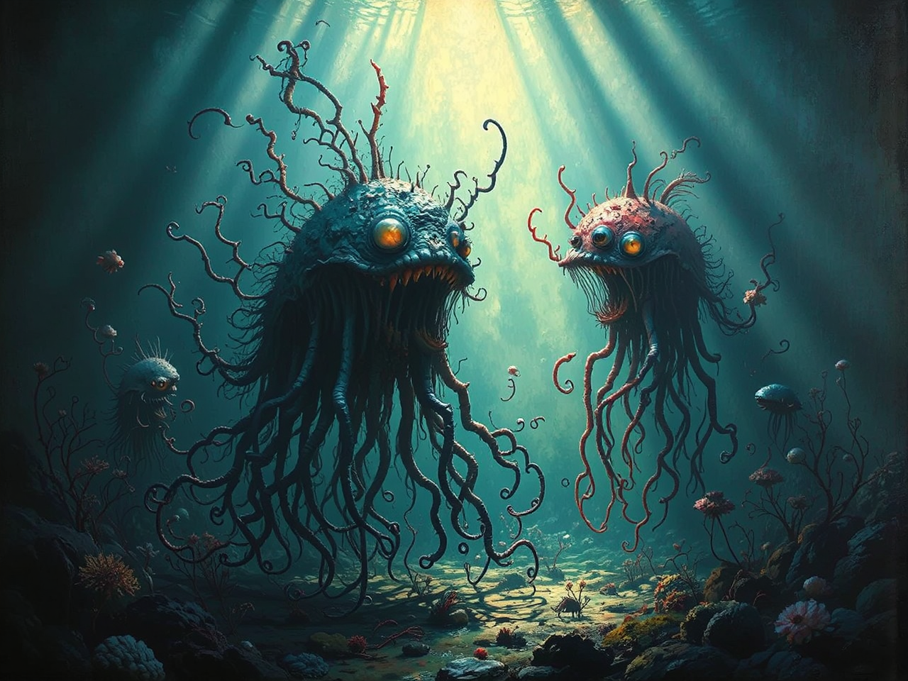 Deep-sea creatures with surreal