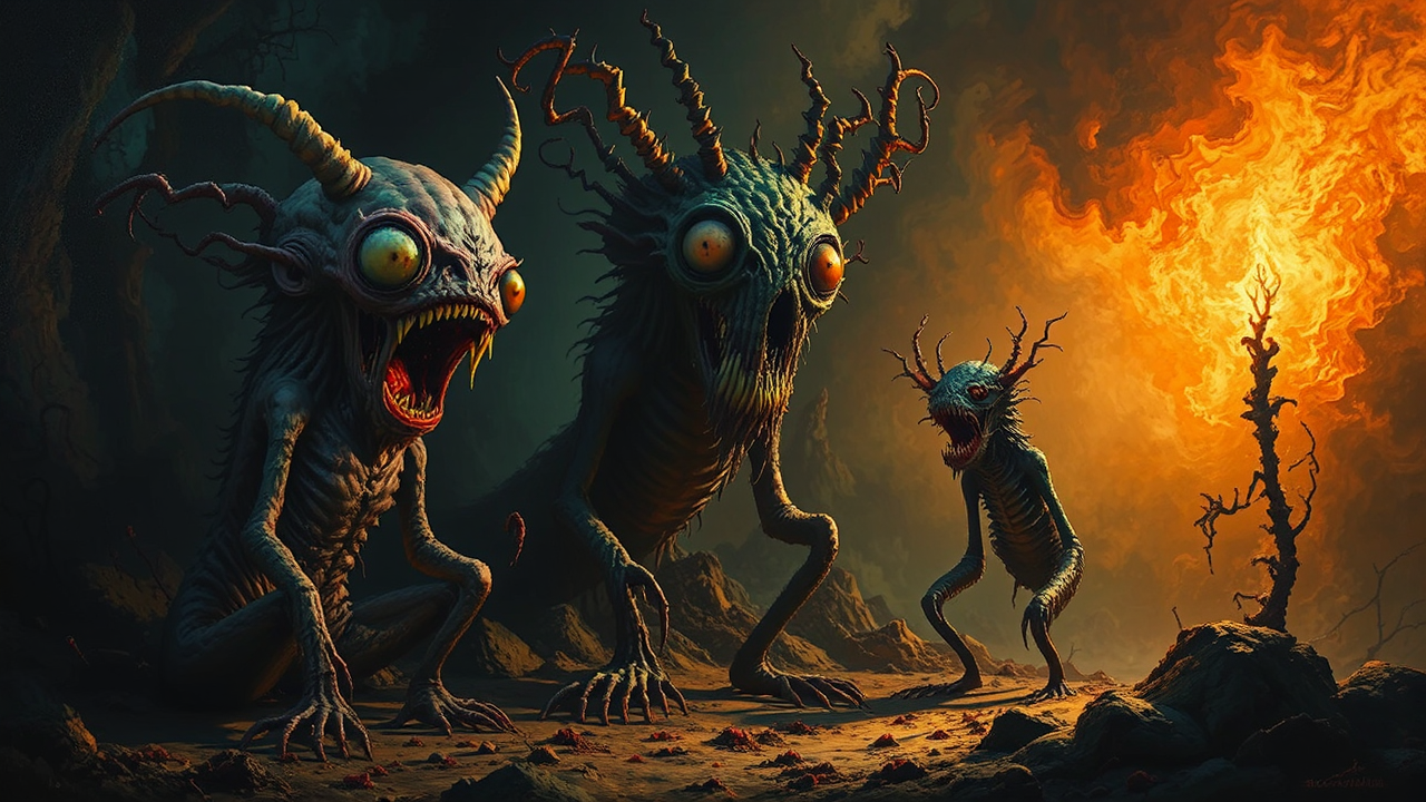 Whimsical creatures in dramatic