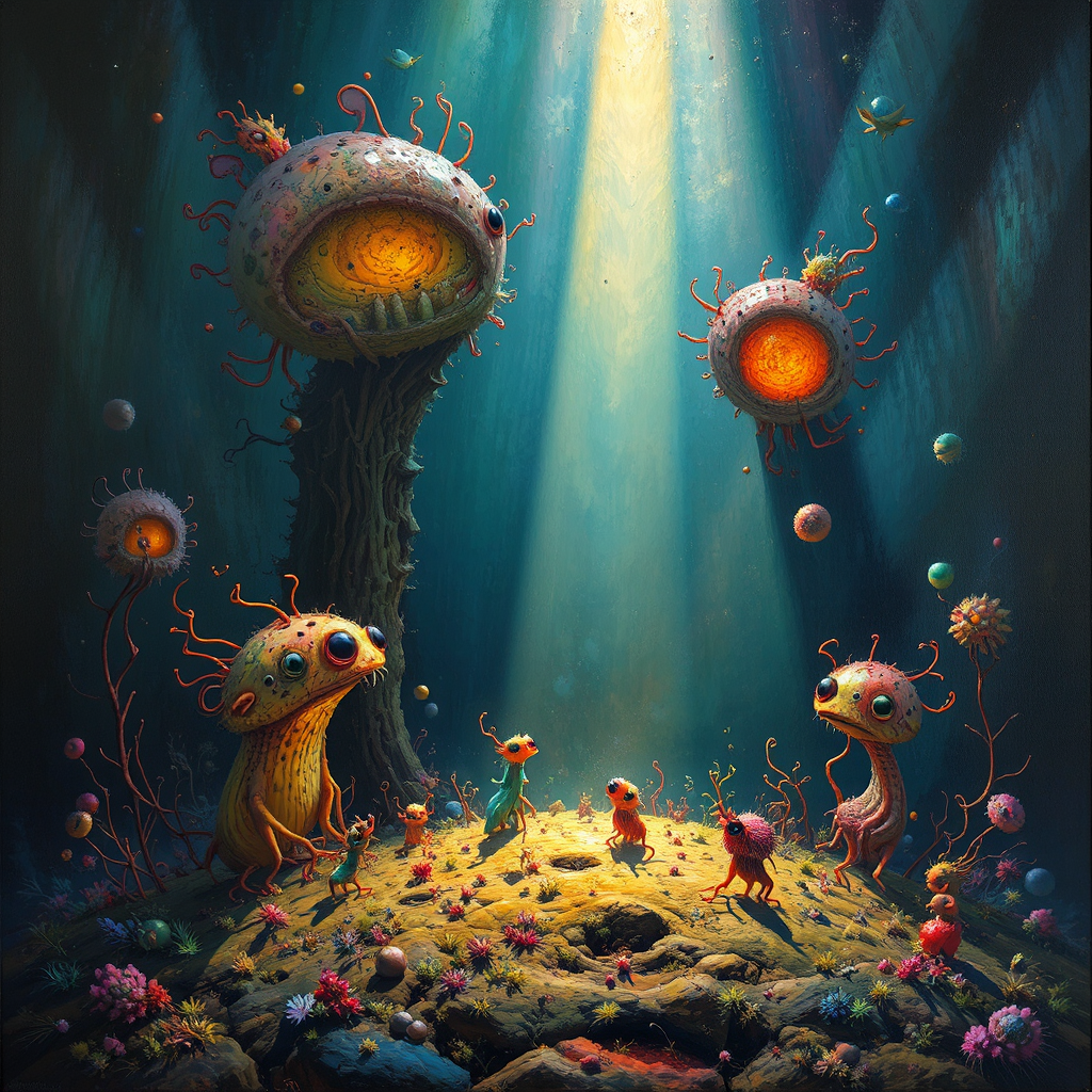 Whimsical, surreal microscopic creatures.