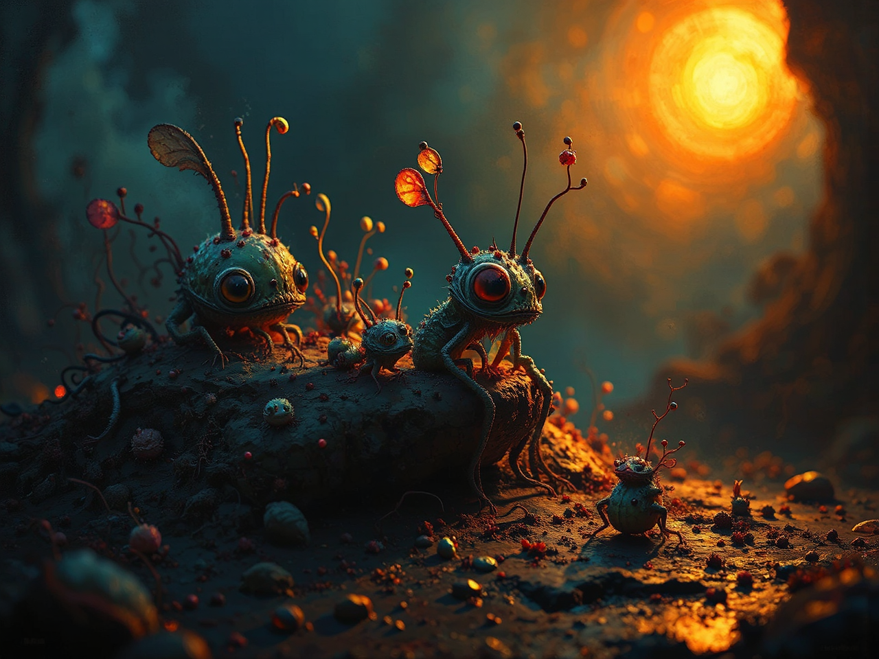 Whimsical microscopic creatures in