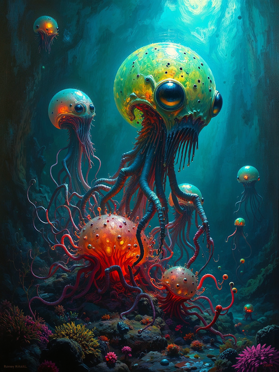 Alien-like creatures in dark